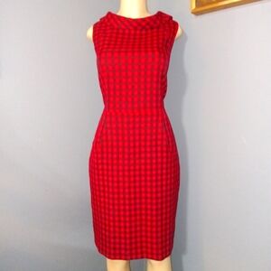 KARIN STEVENS RED & BLACK CHECKERED DRESS SZ 16